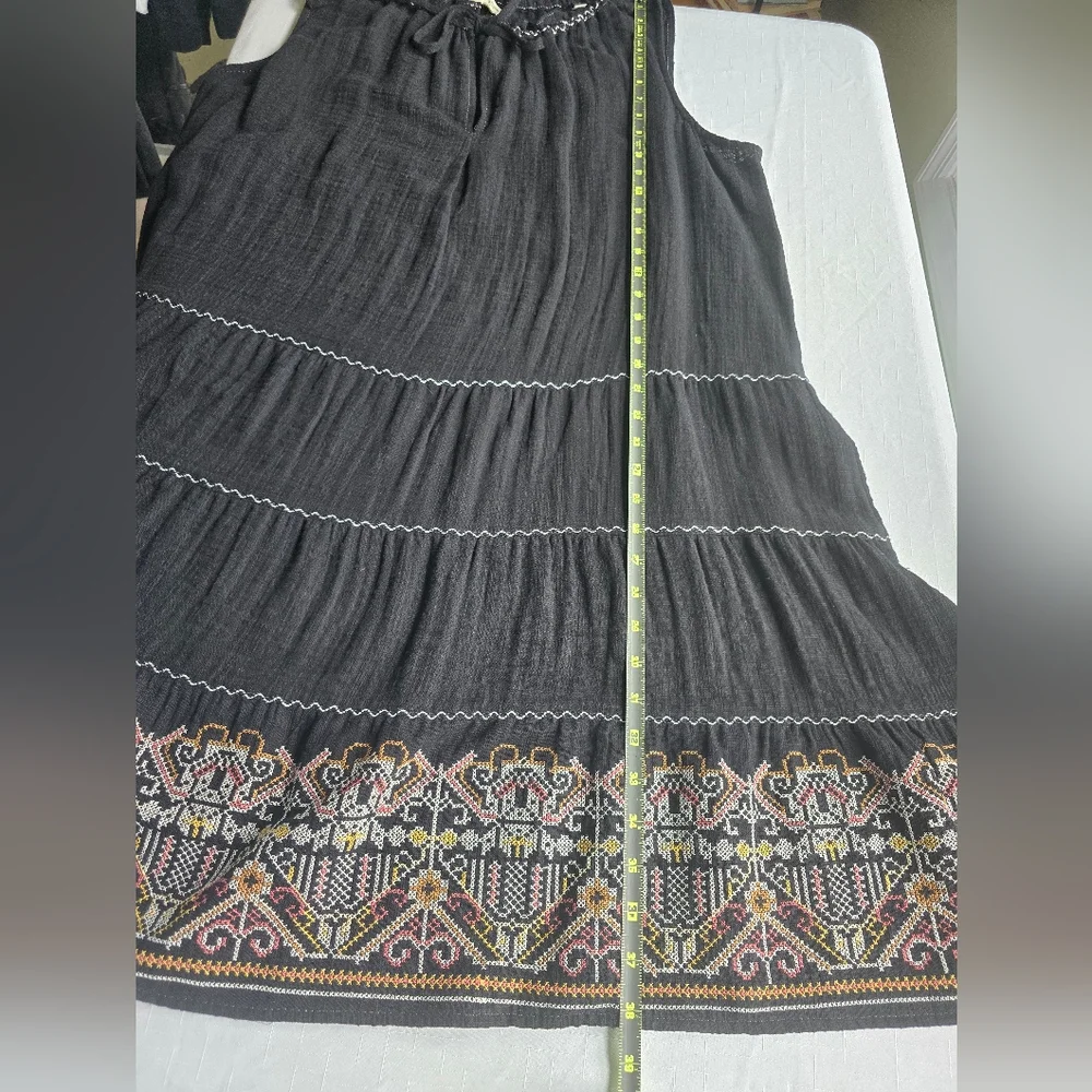 Max Studio Black Midi Dress with White Embroidery Boho Beach Coastal - Picture 4 of 8